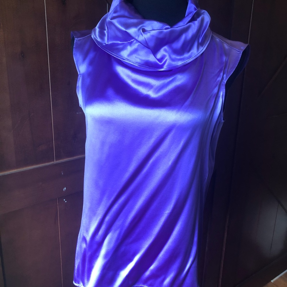 Yves Saint Laurent Purple Satin Cowl Neck Sleeveless Blouse